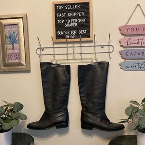 JC Penny Black Leather Black Riding Boots Sz 9.5 Wide. Very Well Loved.